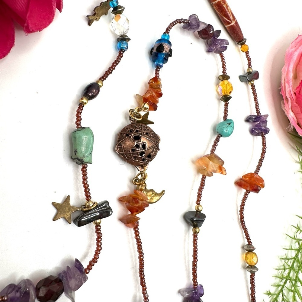 NEW⚜️Gemstone & Charm Vintage Beaded Necklace - Picture 4 of 9